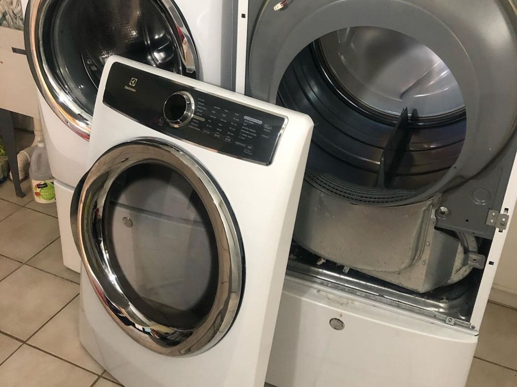 A front-load washer and dryer